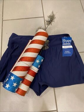Shape Solver Navy Tummy Control One-Piece Swim Shorts NWT size 12